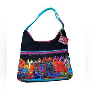 Laurel Burch Fantastic Cats Colorful Scoop Style Shoulder Tote Bag Purse NWT